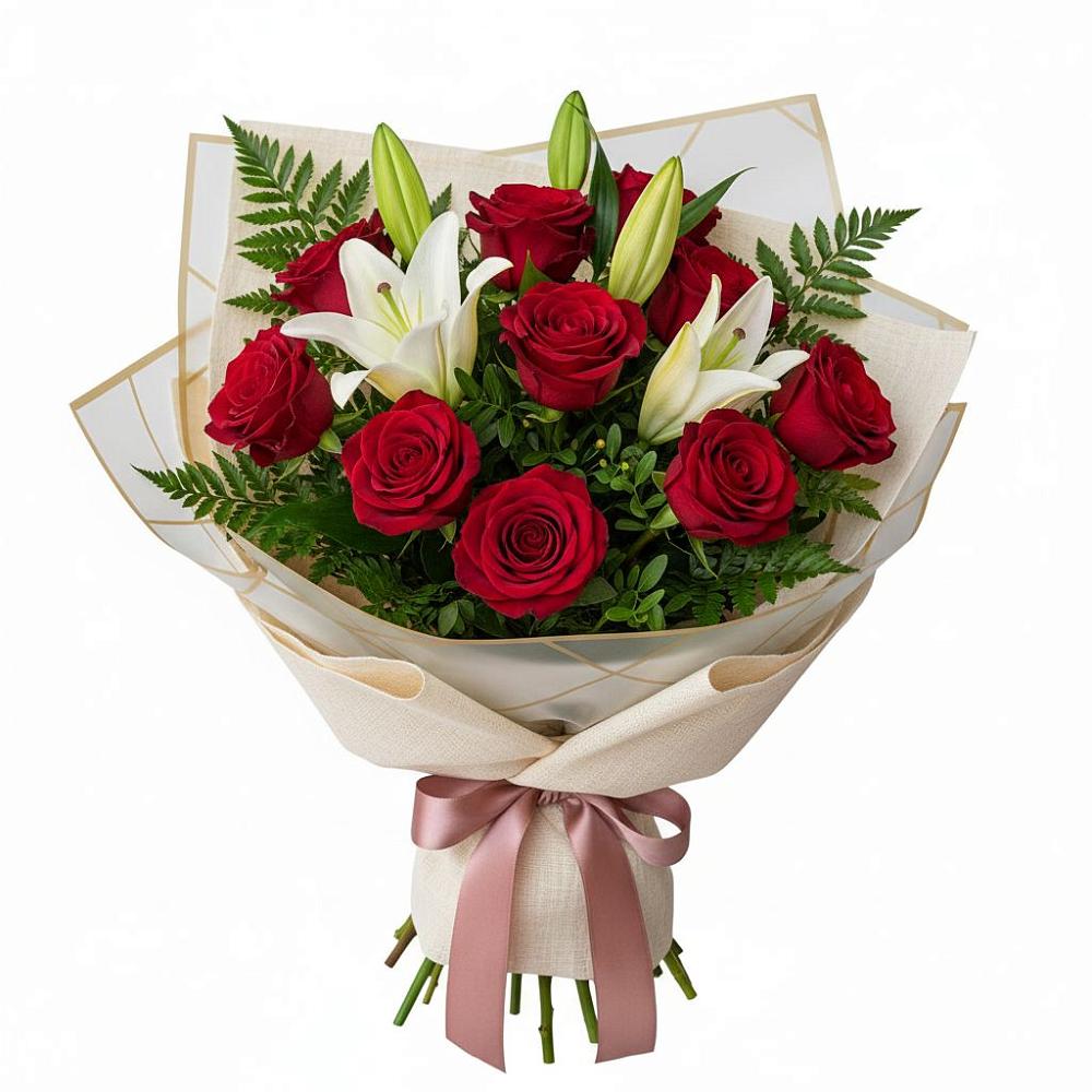 Букет цветов из: Лилии и Розы в Яя