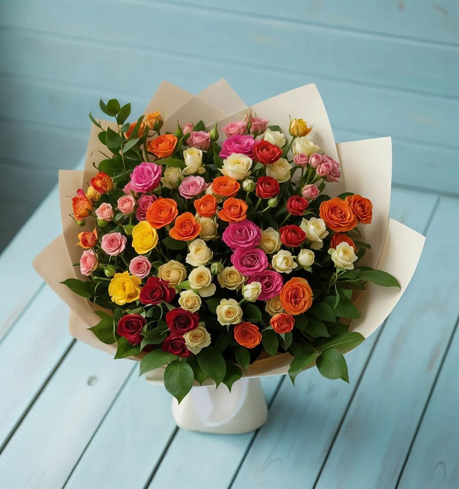 Букет Микс из разноцветных кустовых роз в Яя