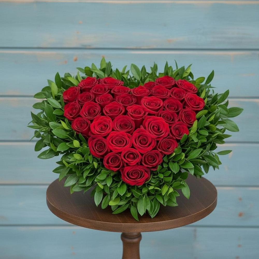 Цветочная композиция из Розы в виде сердца в Яя