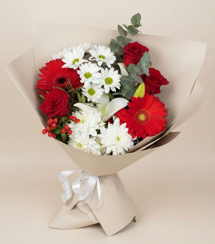 Букет цветов из: Розы, Хризантемы, Герберы и Лилии в Яя