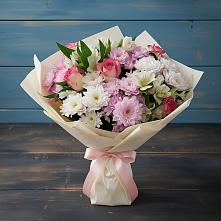 Букет цветов из:  Хризантемы, Альстромерии и Розы #REPLACE_PRED# Яя