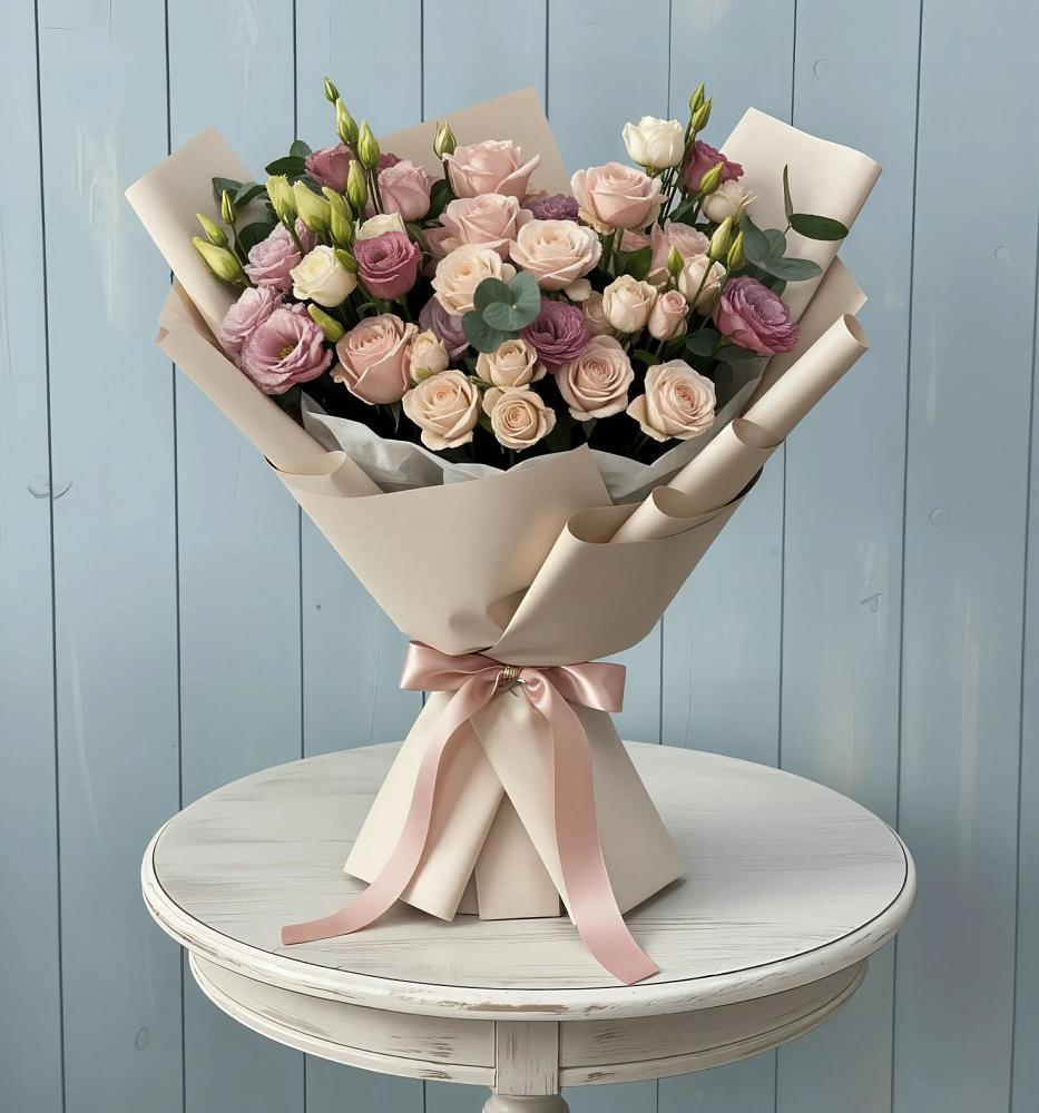 Букет цветов из: Розы и Лизиантусы в Яя