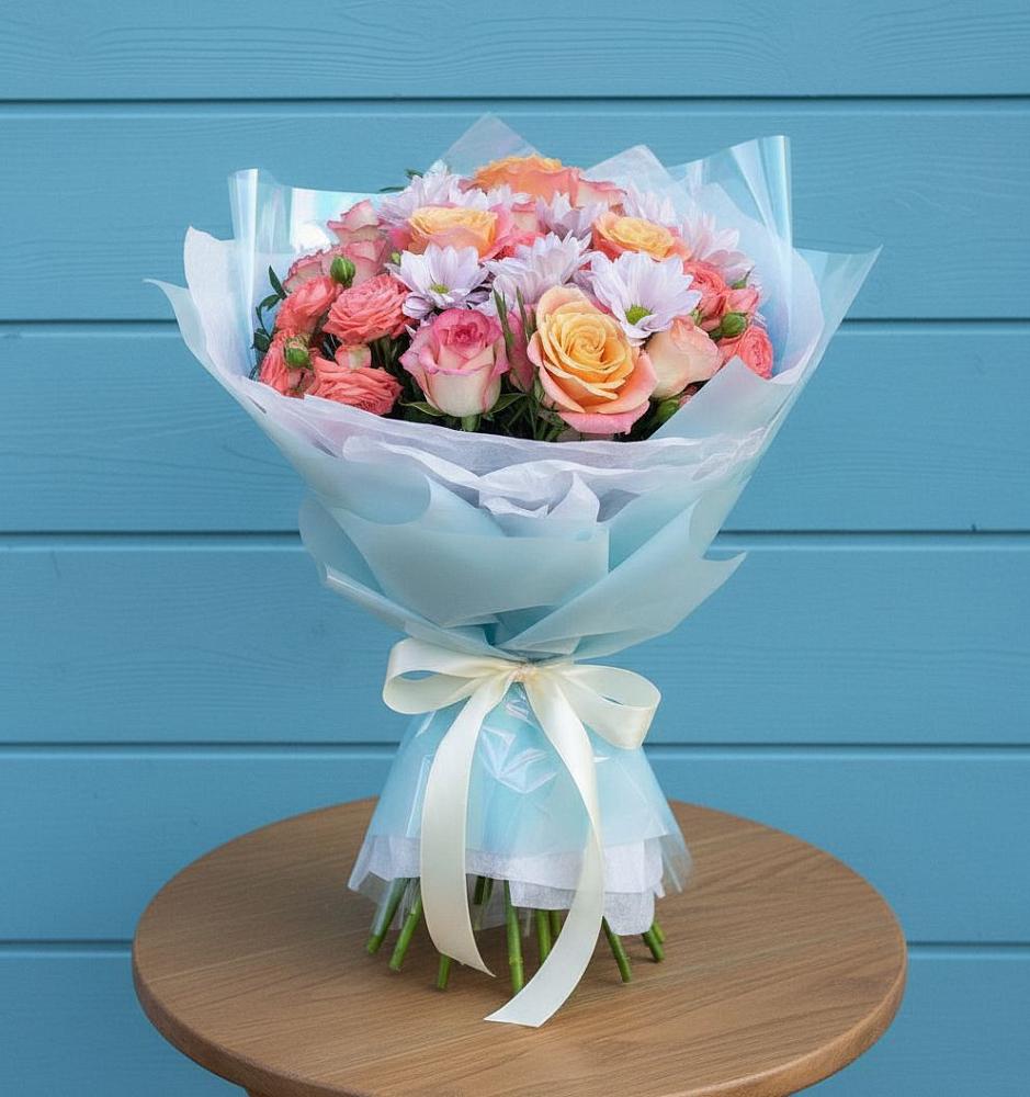 Букет цветов из: Хризантемы и Розы в Яя