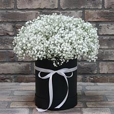 Цветочная композиция из Гипсофила в шляпной коробке в Яя